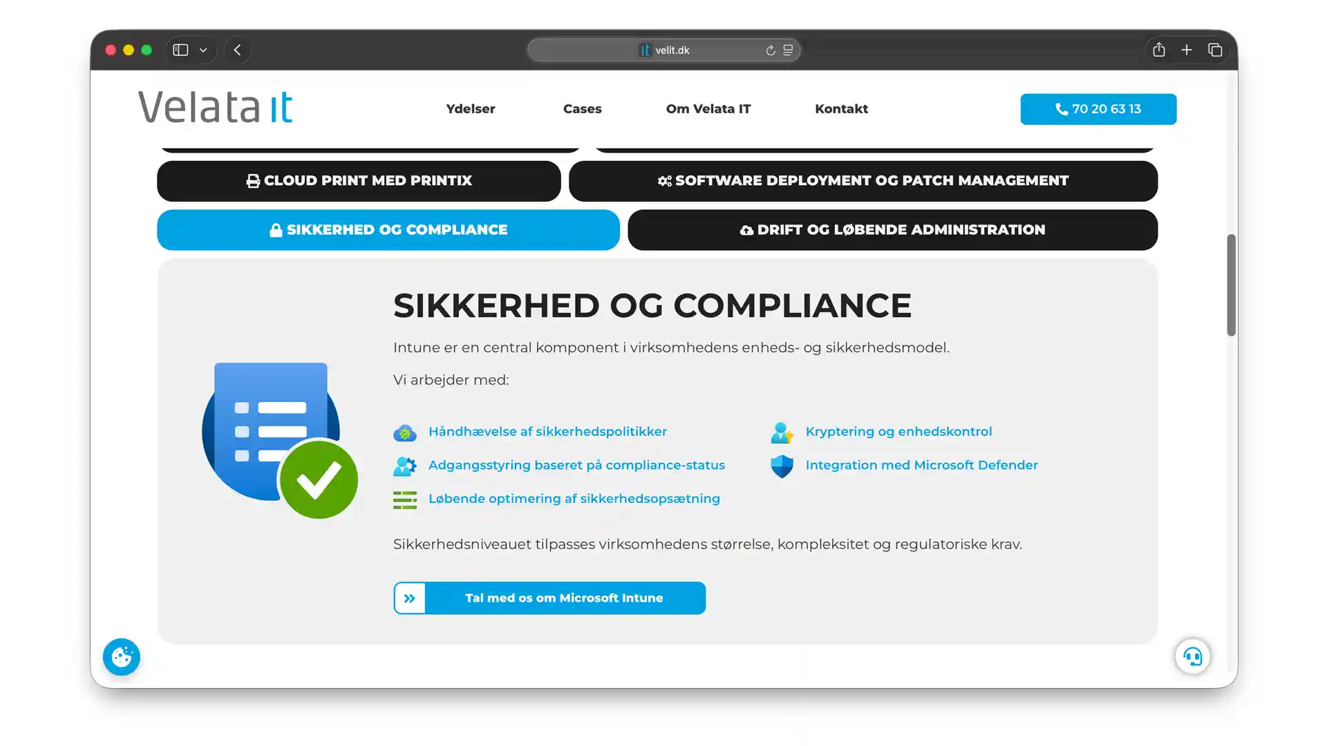 Ydelseslandingsside - sikkerhed og compliance 